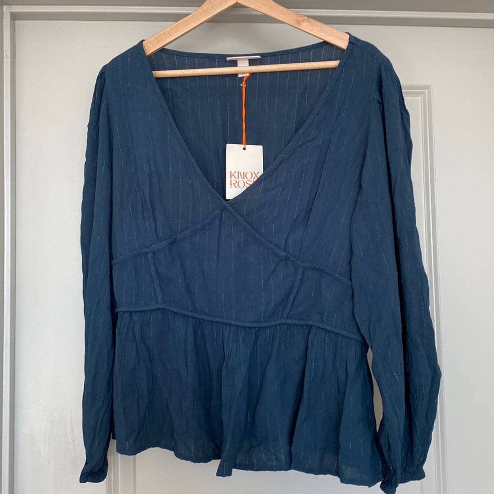 Women’s Top Wear LongSleeve Knox Rose Color Teal Blue Size Large New